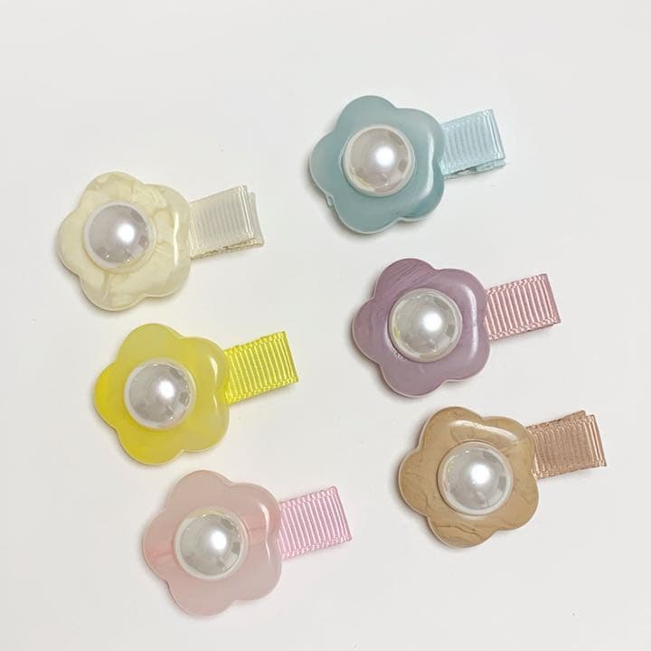 ♡花カボション　ベビーキッズヘアクリップ　ヘアゴム　ヘアピン  ハンドメイド