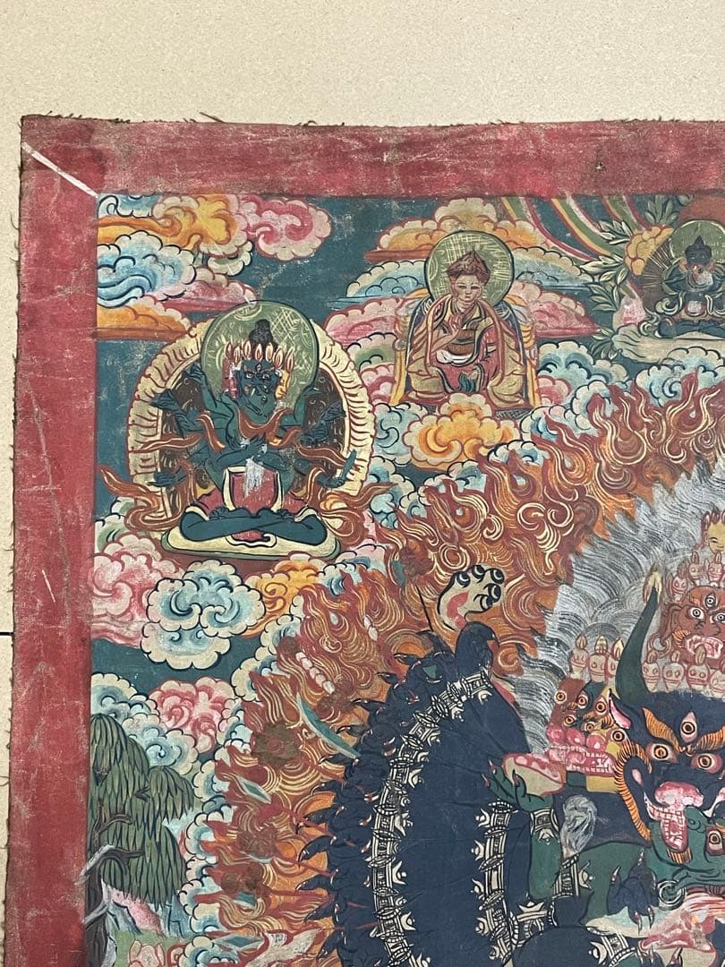 チベット仏教美術　時代　大威徳明王　ヤマーンタカ　肉筆　タンカ
