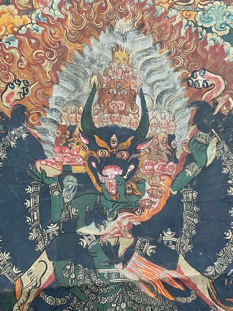 チベット仏教美術　時代　大威徳明王　ヤマーンタカ　肉筆　タンカ
