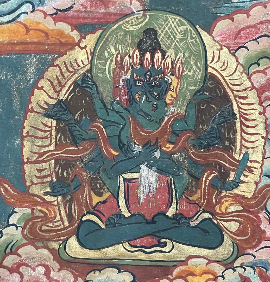 チベット仏教美術　時代　大威徳明王　ヤマーンタカ　肉筆　タンカ