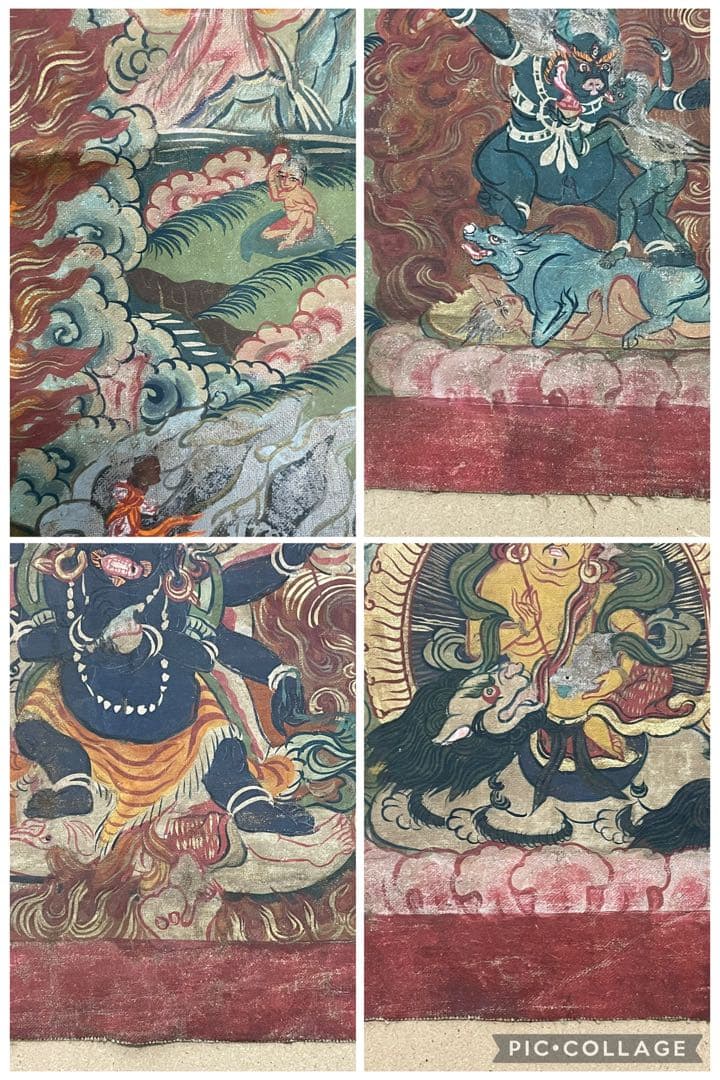 チベット仏教美術　時代　大威徳明王　ヤマーンタカ　肉筆　タンカ