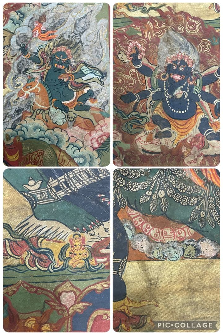 チベット仏教美術　時代　大威徳明王　ヤマーンタカ　肉筆　タンカ