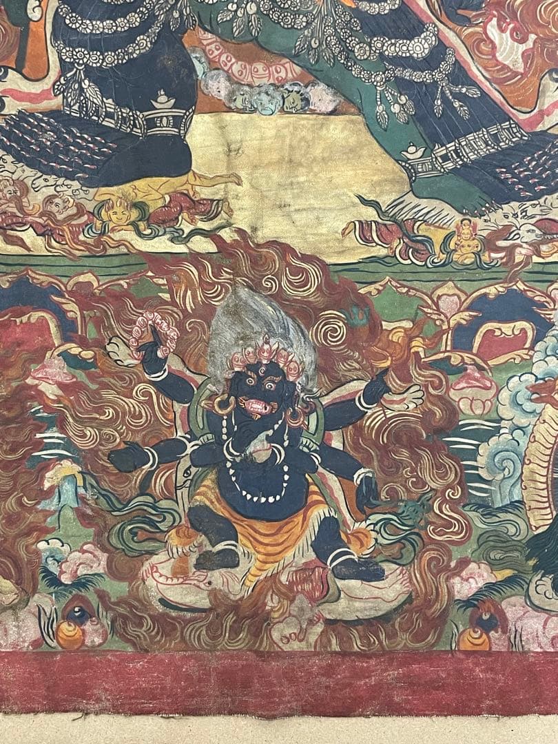 チベット仏教美術　時代　大威徳明王　ヤマーンタカ　肉筆　タンカ