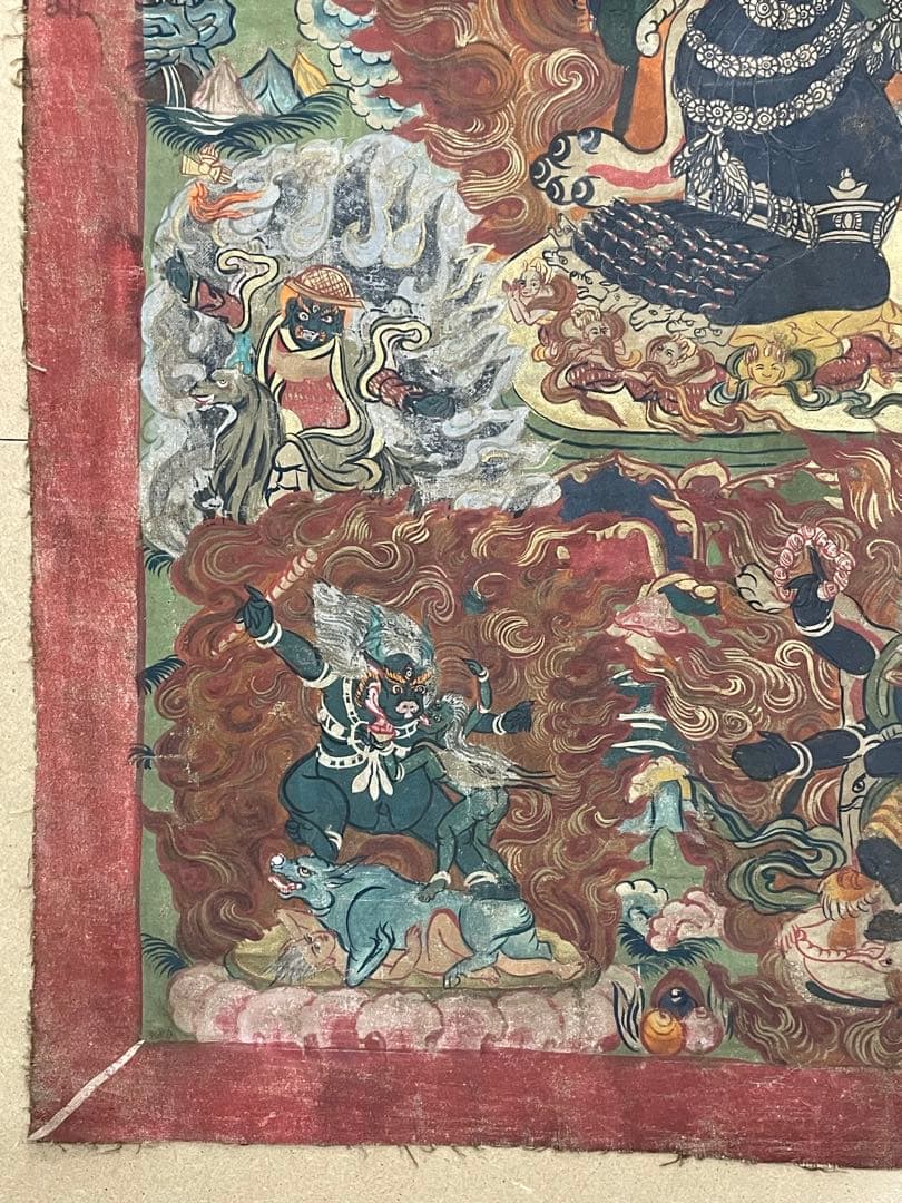 チベット仏教美術　時代　大威徳明王　ヤマーンタカ　肉筆　タンカ