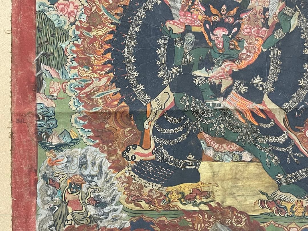 チベット仏教美術　時代　大威徳明王　ヤマーンタカ　肉筆　タンカ