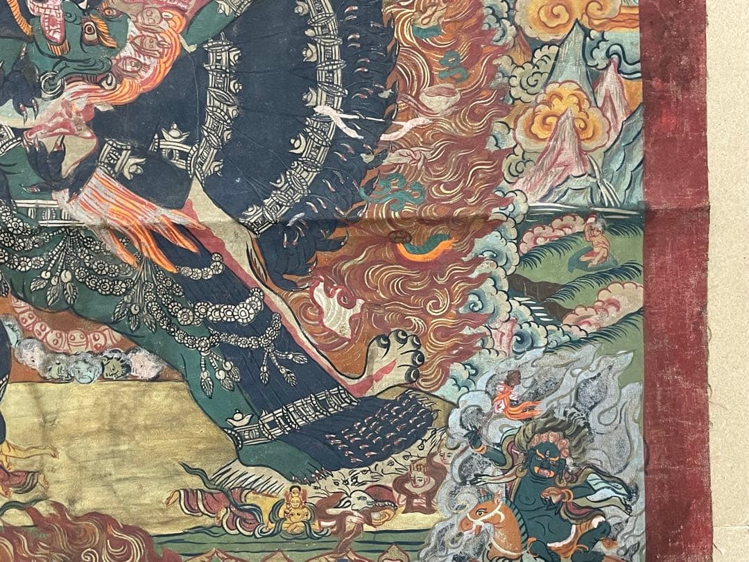 チベット仏教美術　時代　大威徳明王　ヤマーンタカ　肉筆　タンカ