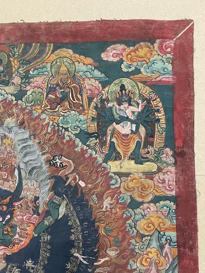 チベット仏教美術　時代　大威徳明王　ヤマーンタカ　肉筆　タンカ
