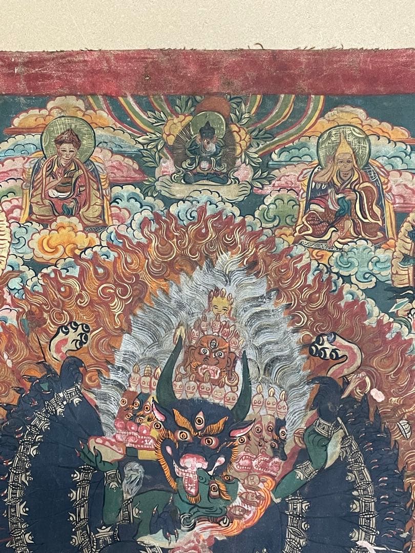 チベット仏教美術　時代　大威徳明王　ヤマーンタカ　肉筆　タンカ