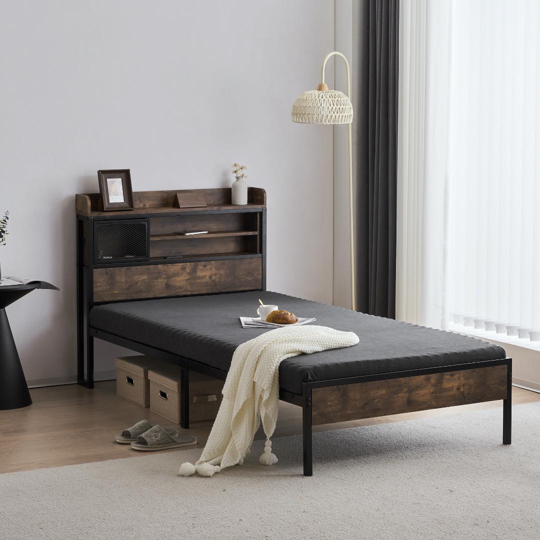 S ベッドフレーム シングル シングルベッド パイプベッド コンセント付き