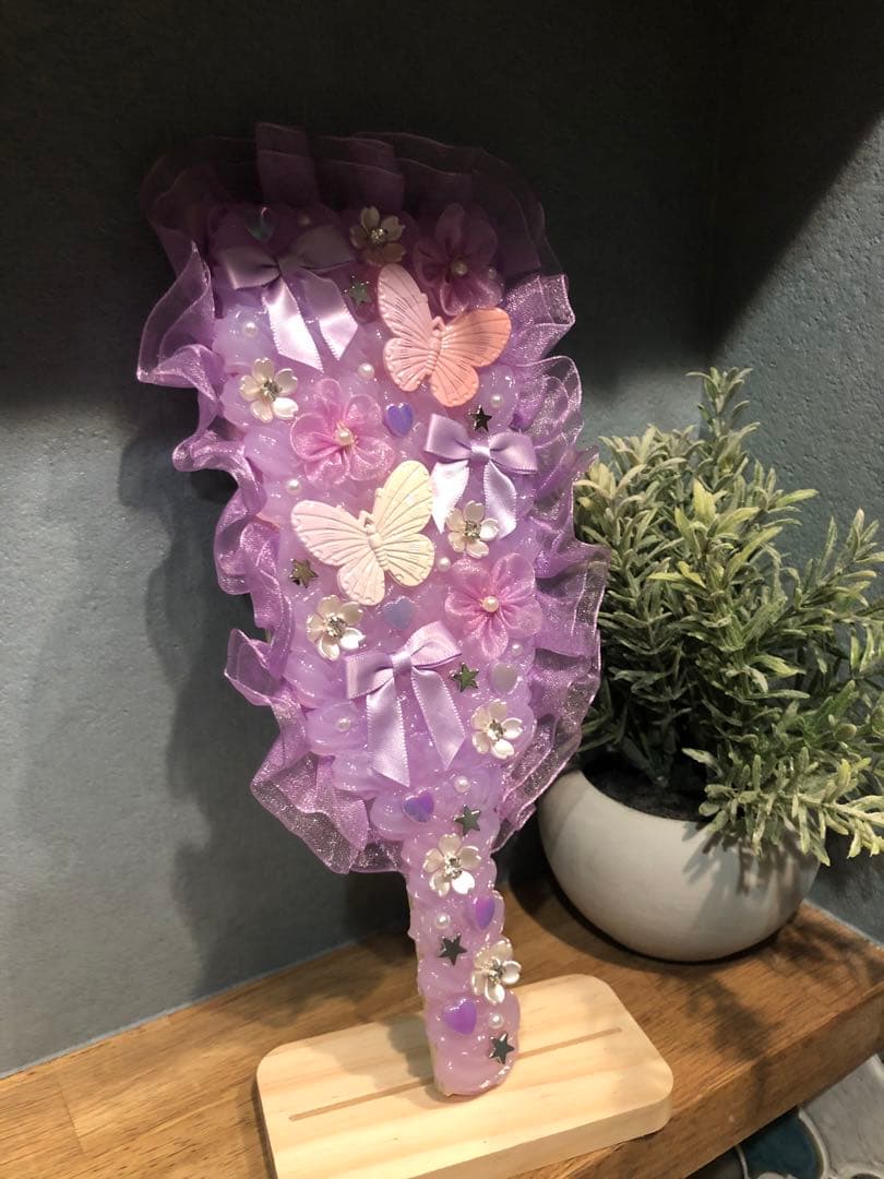 【ハンドメイド】ホイップデコ　羽子板　紫蝶レース