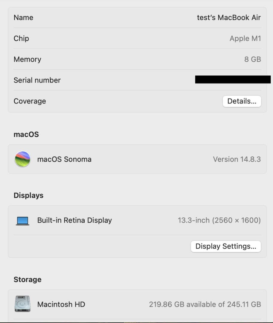 MacBook本体 Apple MacBookAir M1 2020 8GB 256GB