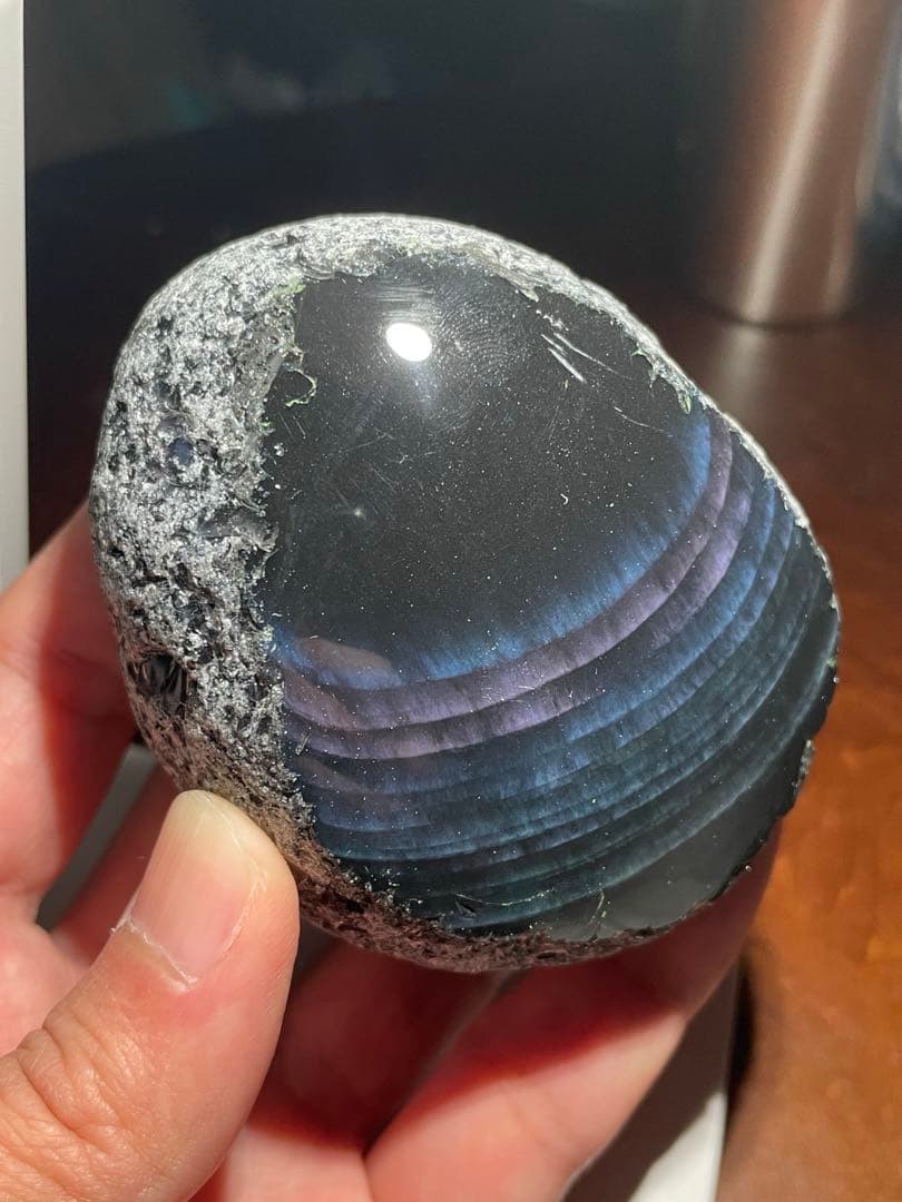 研磨品　十勝石玲瓏　ブルーベースレインボーオブシディアン　特級品