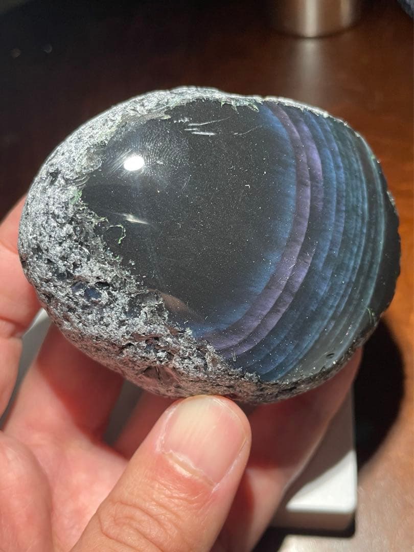 研磨品　十勝石玲瓏　ブルーベースレインボーオブシディアン　特級品