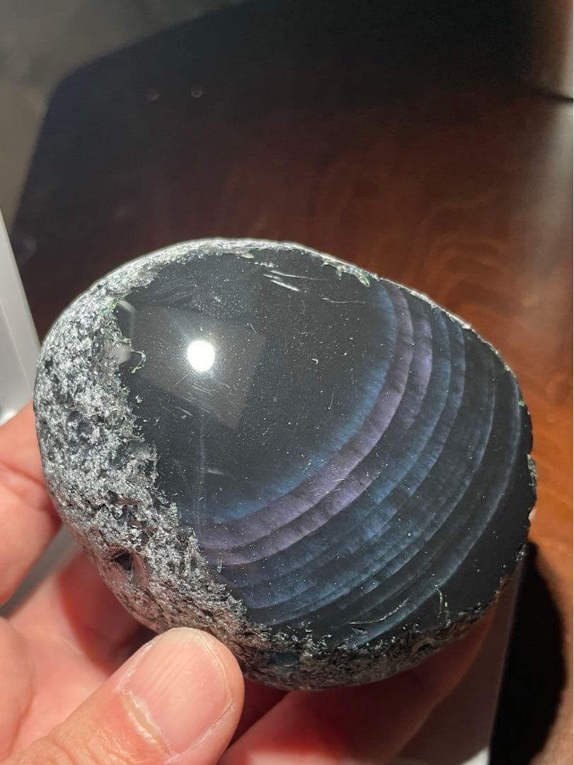 研磨品　十勝石玲瓏　ブルーベースレインボーオブシディアン　特級品