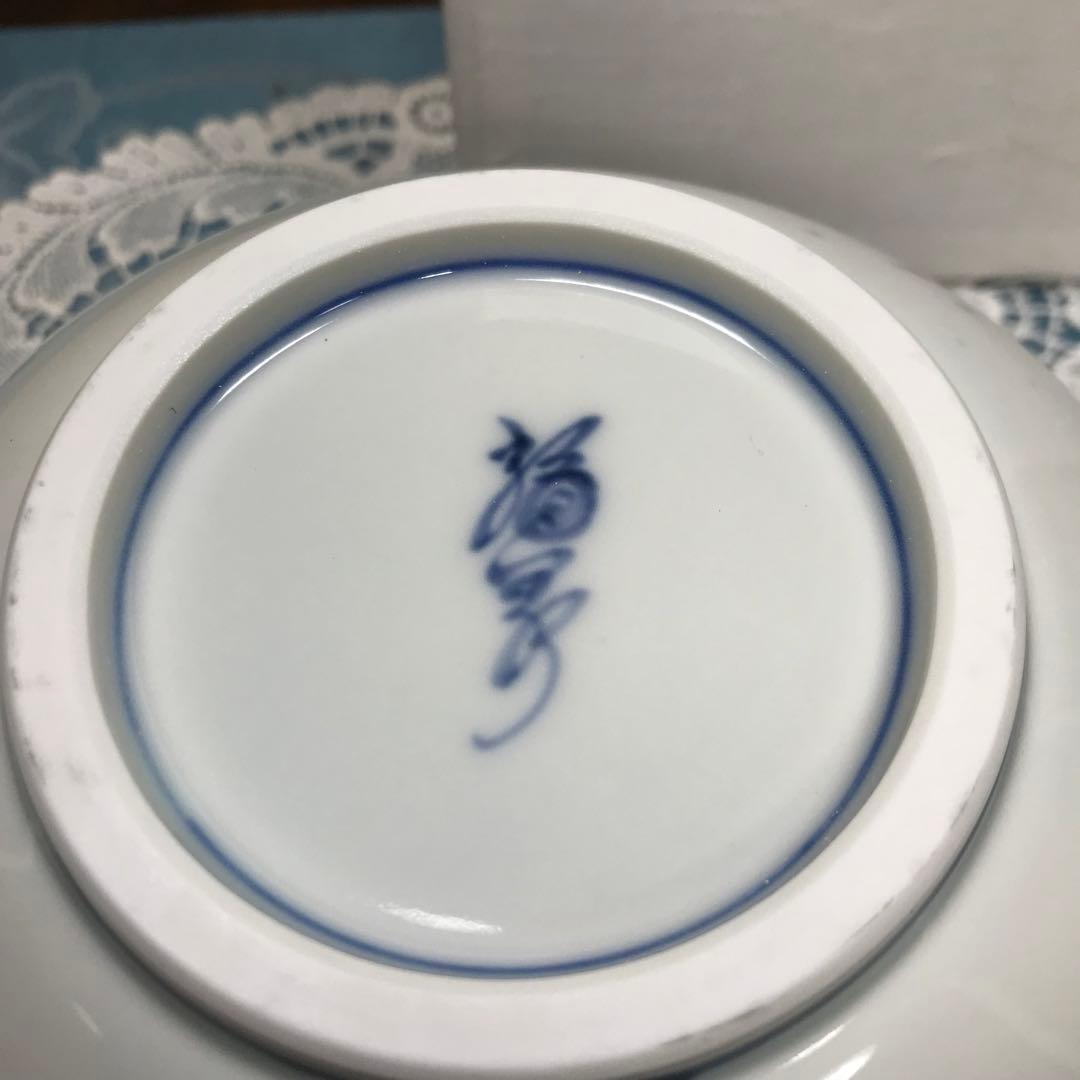 福泉窯　染付草花紋　耳付変形鉢　1客　共箱入り　新品未使用