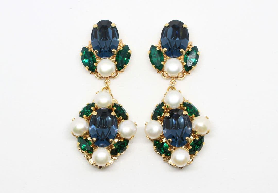 ロングタッセル 淡水パール スワロフスキー 2way アンティーク調 ピアス