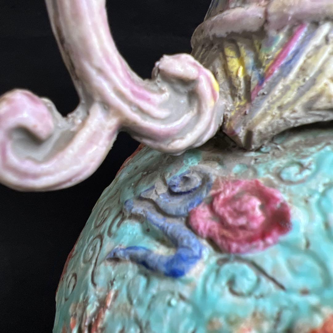 中国清時代　大清乾隆年製　粉彩浮彫龍図花瓶　東Y8-0408☆2F