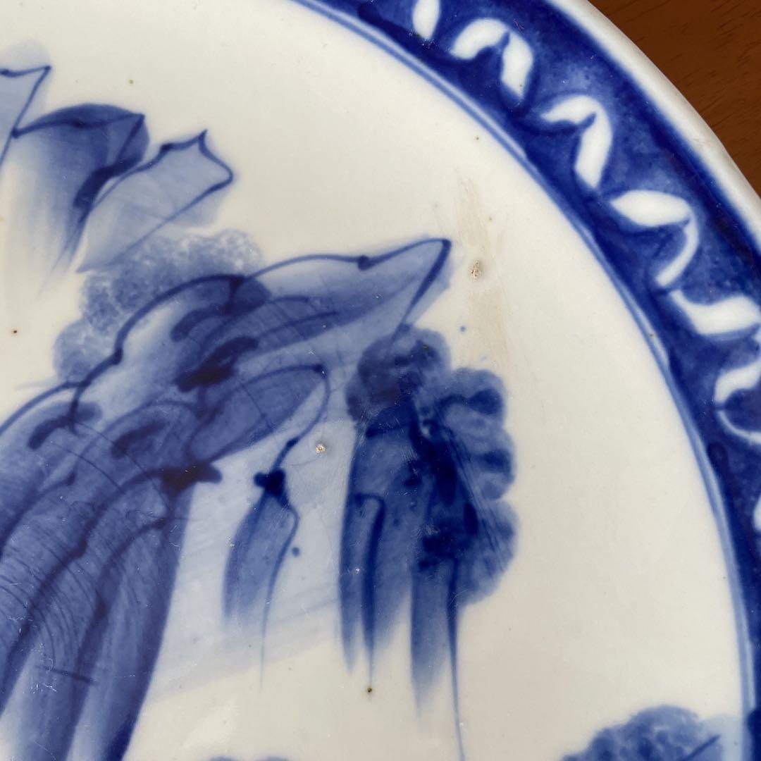 青白い山水画の陶磁器皿　3枚セット