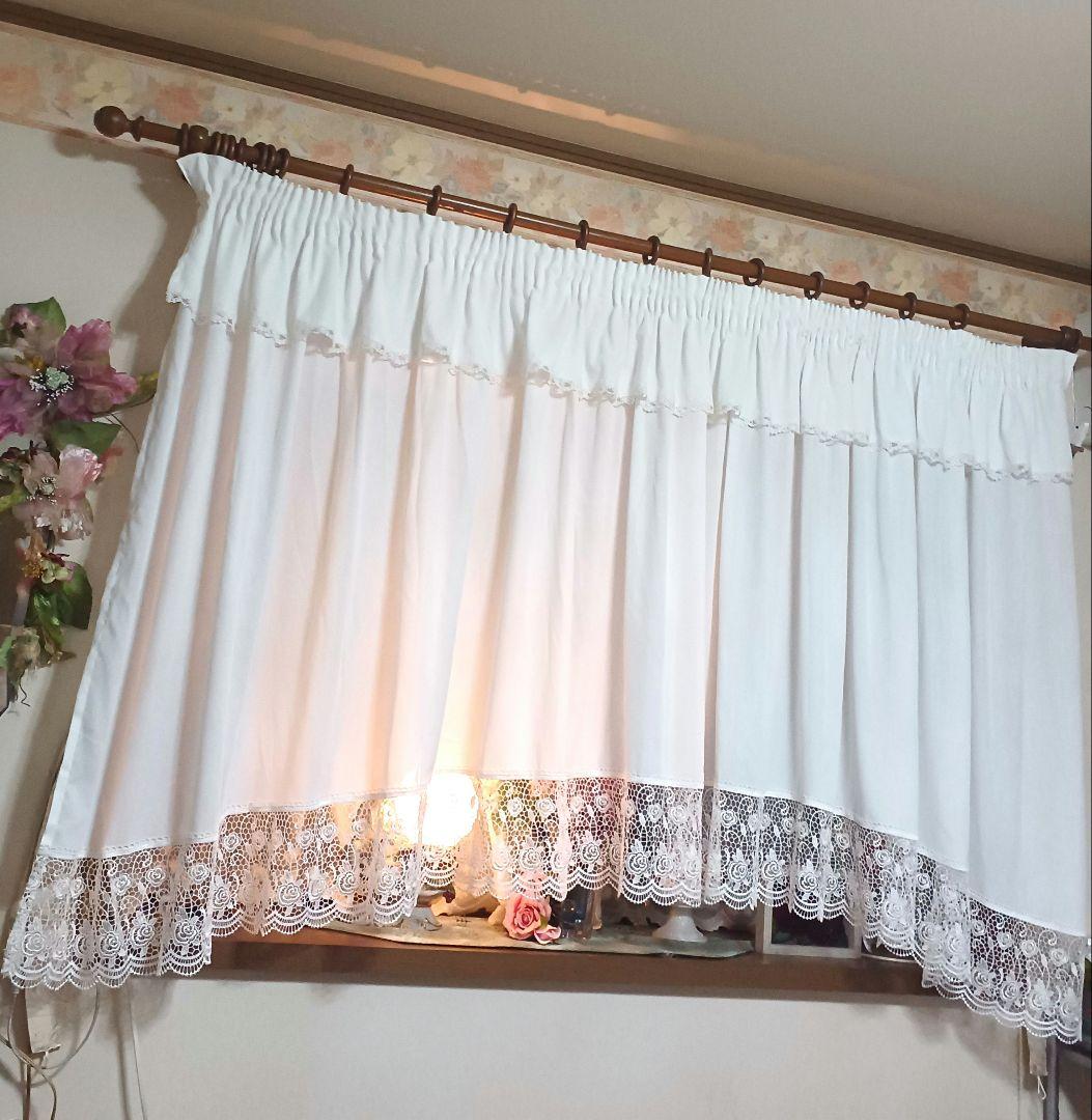 カフェカーテン【☆あみたん☆様オーダー品　レースアーチカーテン】ハンドメイド