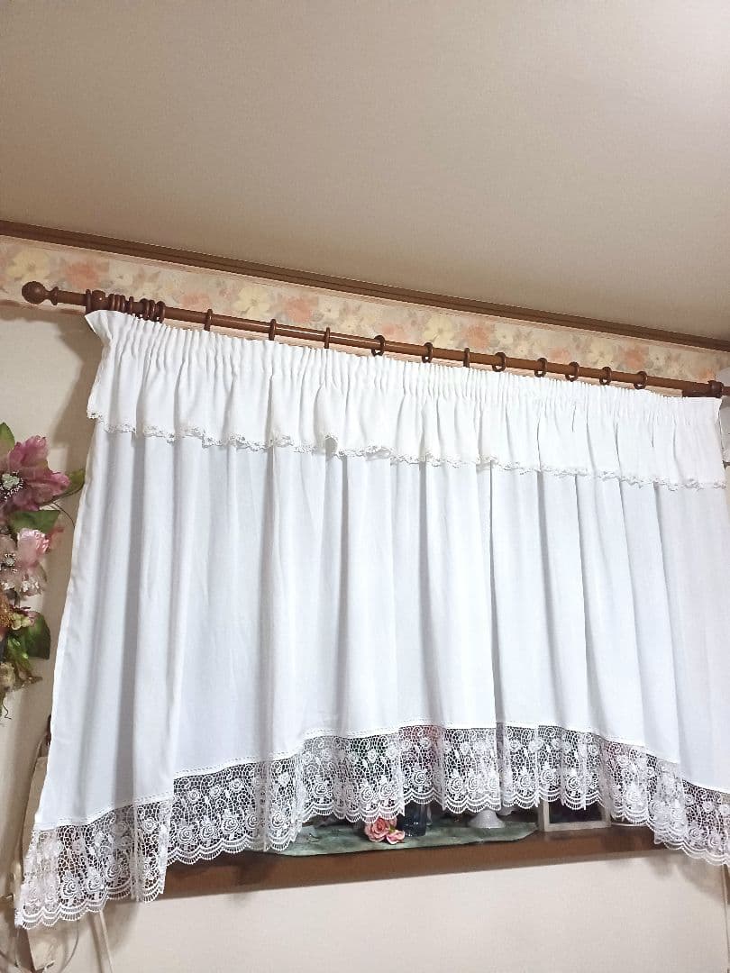 カフェカーテン【☆あみたん☆様オーダー品　レースアーチカーテン】ハンドメイド