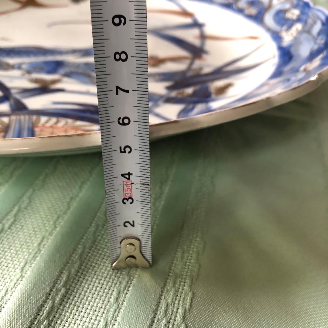 古伊万里 染付金彩 夫婦鯉に鷺図 特大飾り皿 40cm 二枚