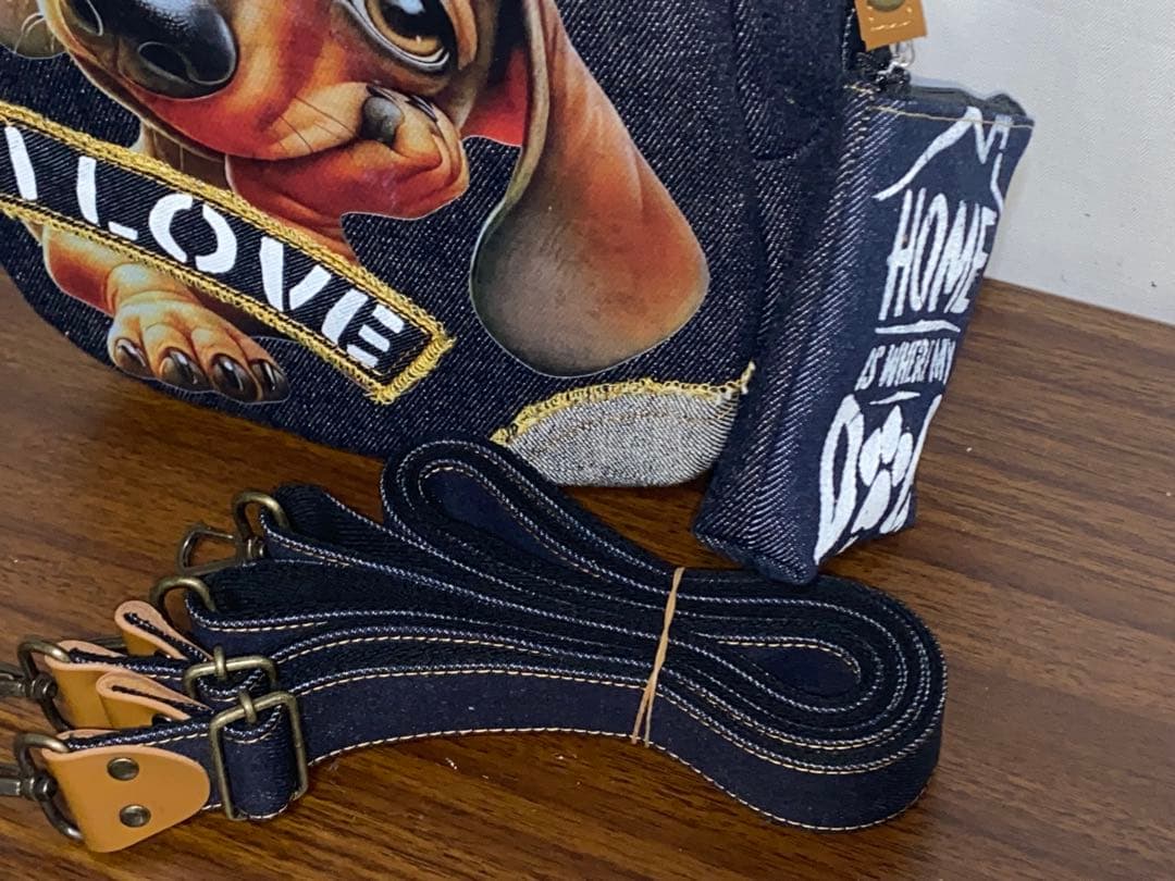 男女兼用☆岡山デニム☆ダックス☆ステンシル♪リュックorワンショルダーバッグ