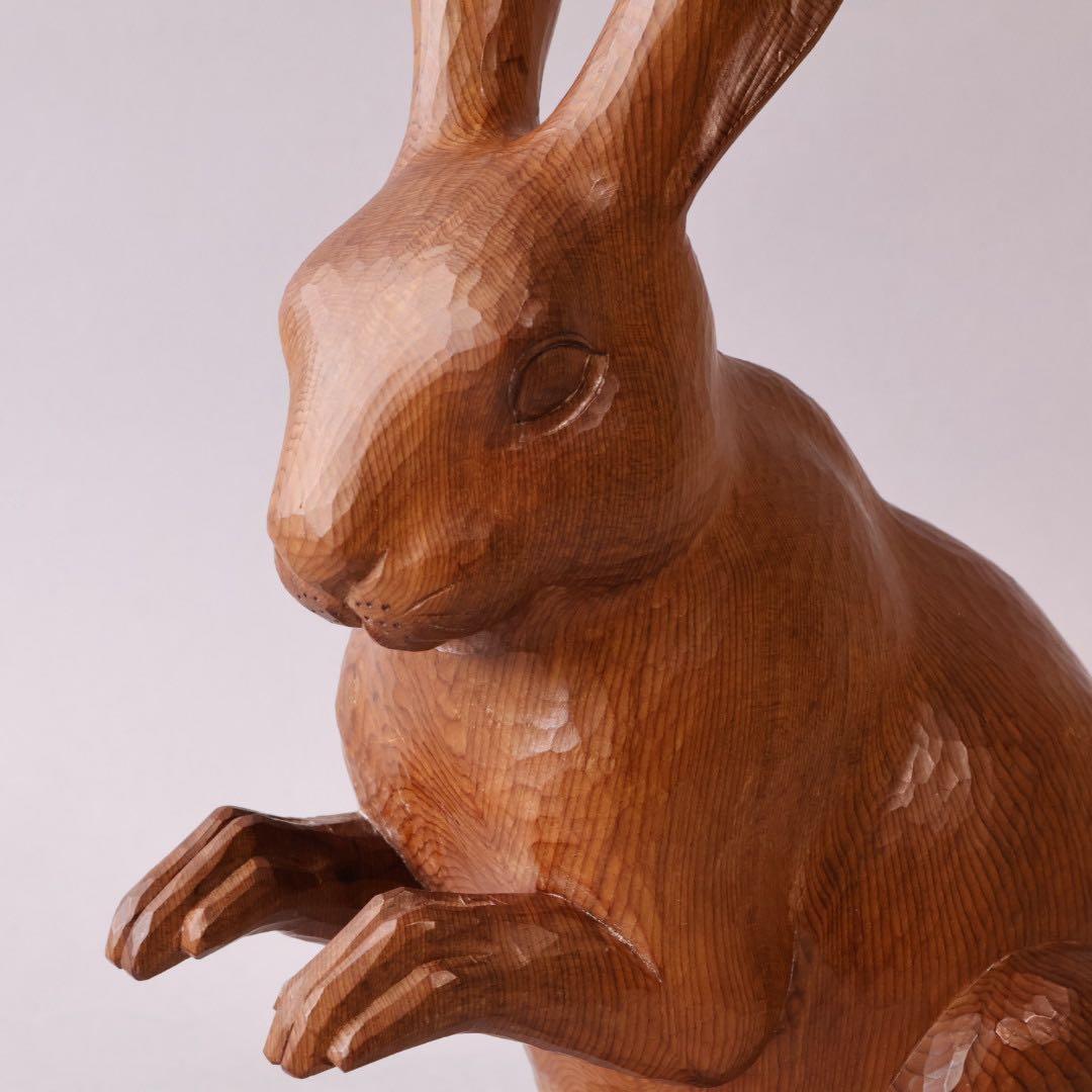 宝仙作 木彫 兎