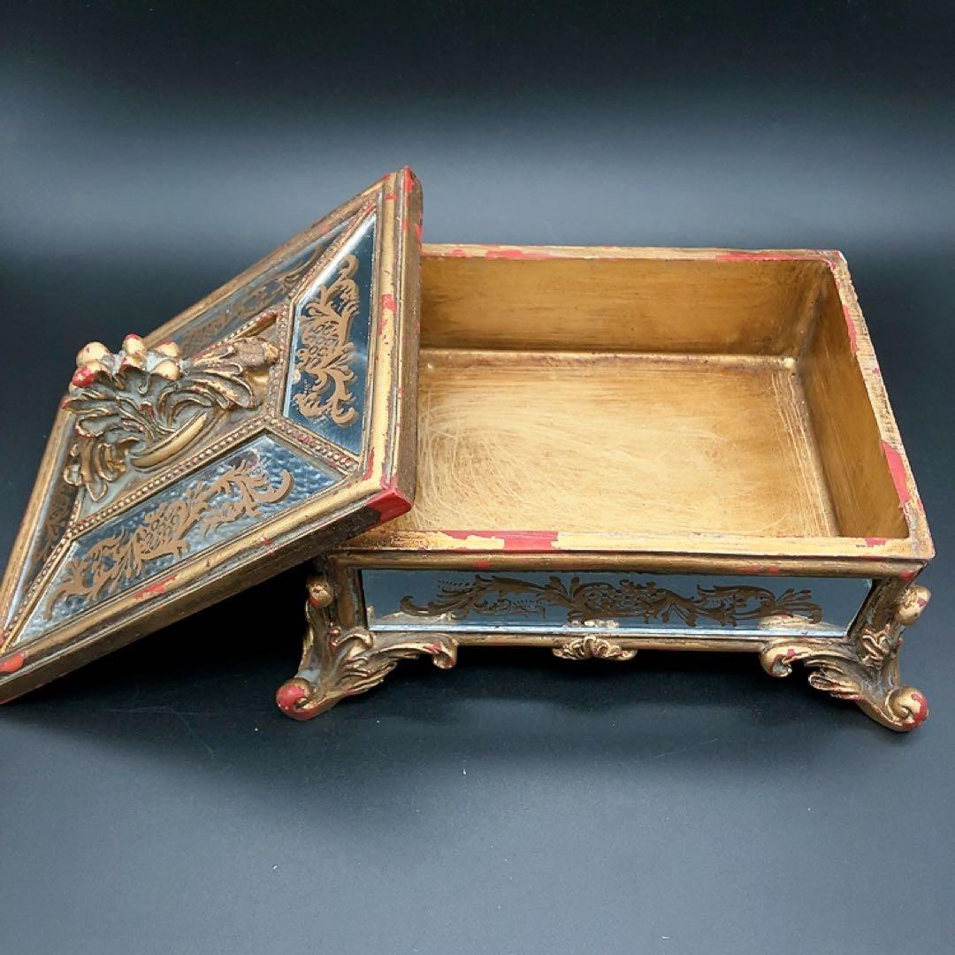 ゴージャスなアンティーク調リーフ柄小物入れ ミラーカバーボックス