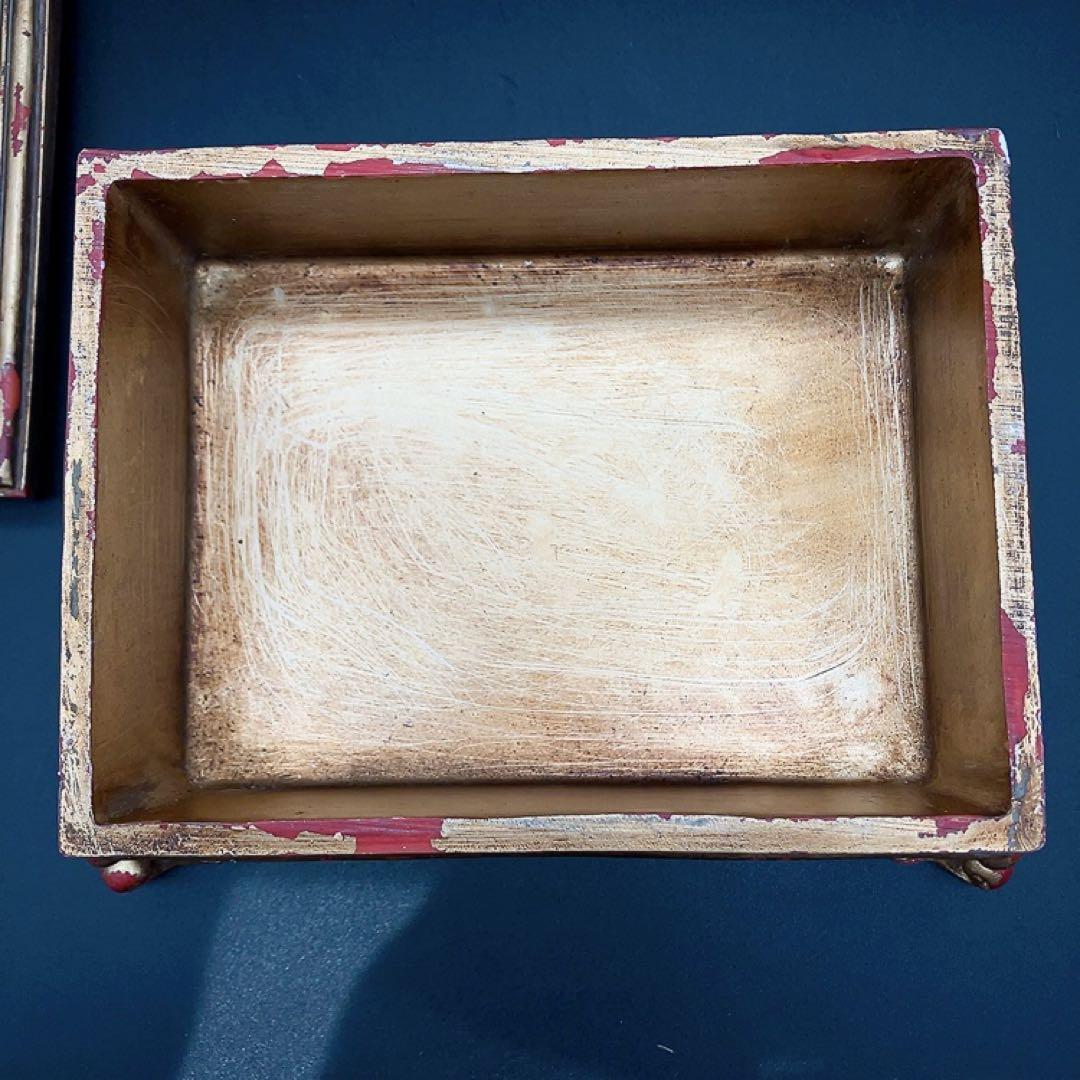 ゴージャスなアンティーク調リーフ柄小物入れ ミラーカバーボックス