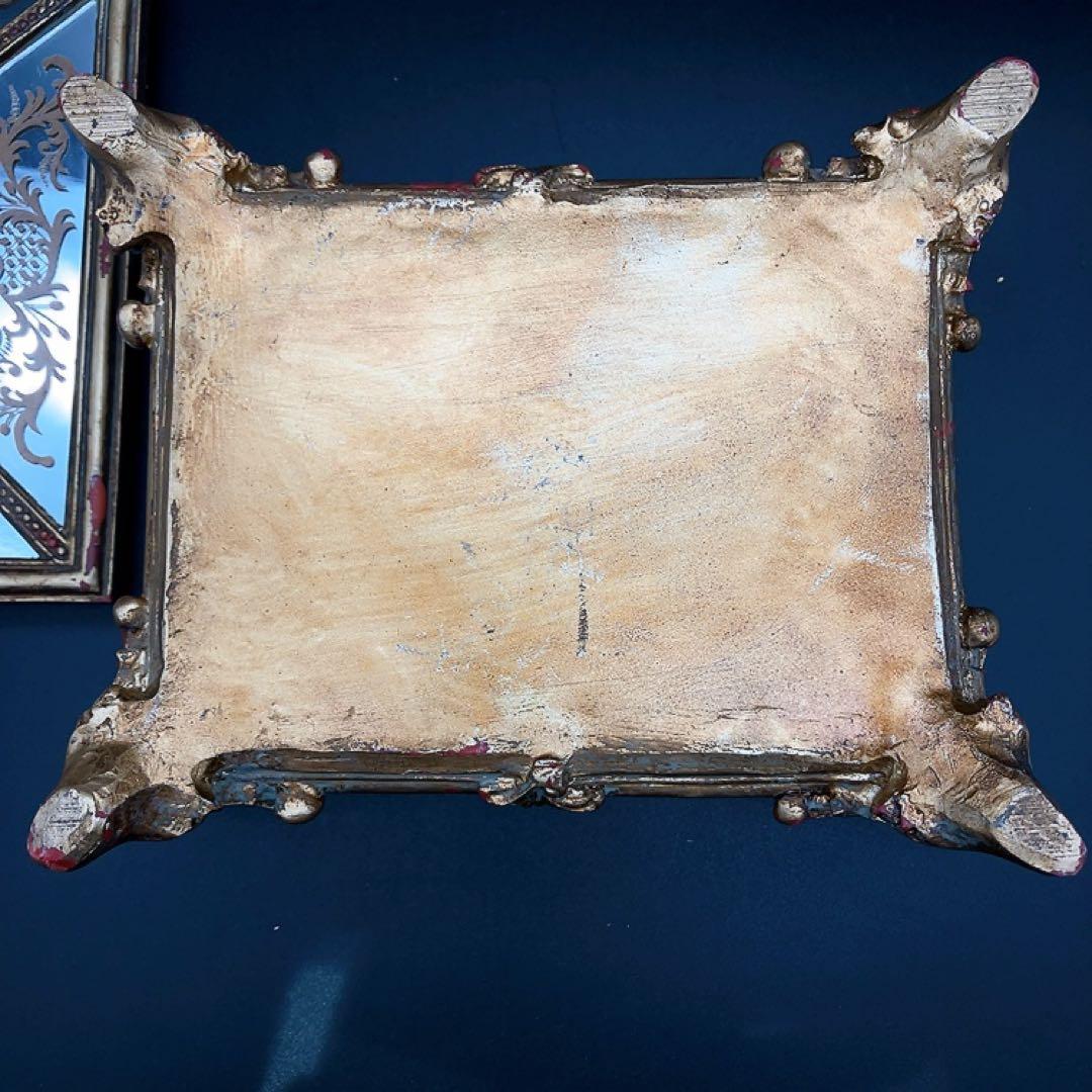 ゴージャスなアンティーク調リーフ柄小物入れ ミラーカバーボックス