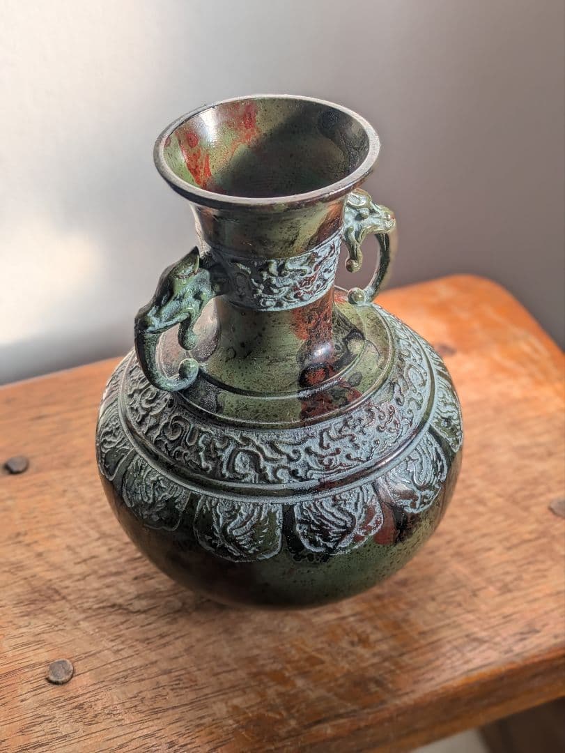 銅製装飾/能作吉秀/高岡銅器/花器 花瓶 華道 花壺 アンティーク 置物 青銅