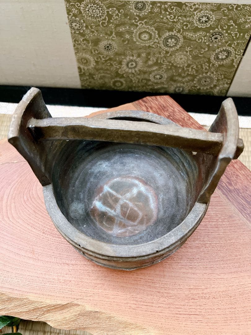 備前焼　手桶花入れ　花器　花瓶 置物　骨董品　手付花入