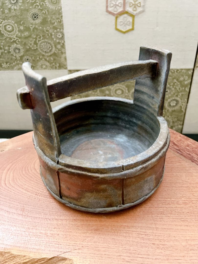 備前焼　手桶花入れ　花器　花瓶 置物　骨董品　手付花入