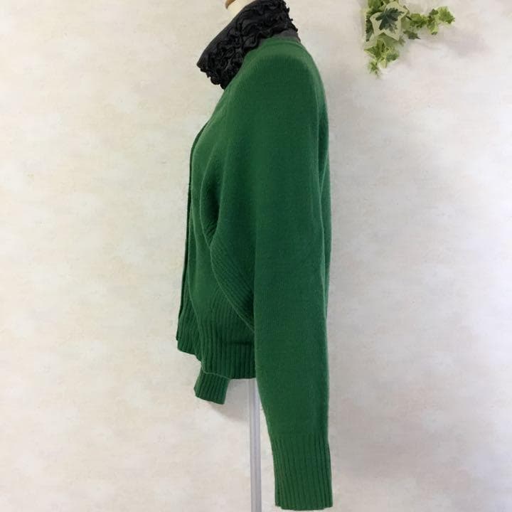 レトロ カーデガン シンプル ワントーン ラグラン カシミア ウール 古着 緑