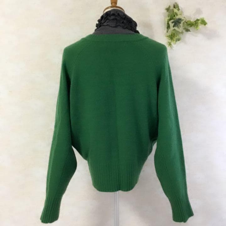 レトロ カーデガン シンプル ワントーン ラグラン カシミア ウール 古着 緑