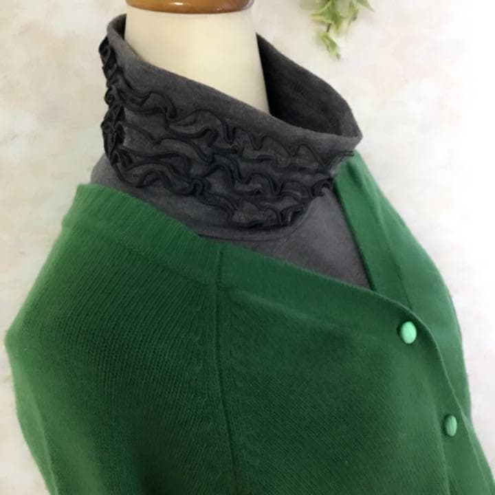 レトロ カーデガン シンプル ワントーン ラグラン カシミア ウール 古着 緑