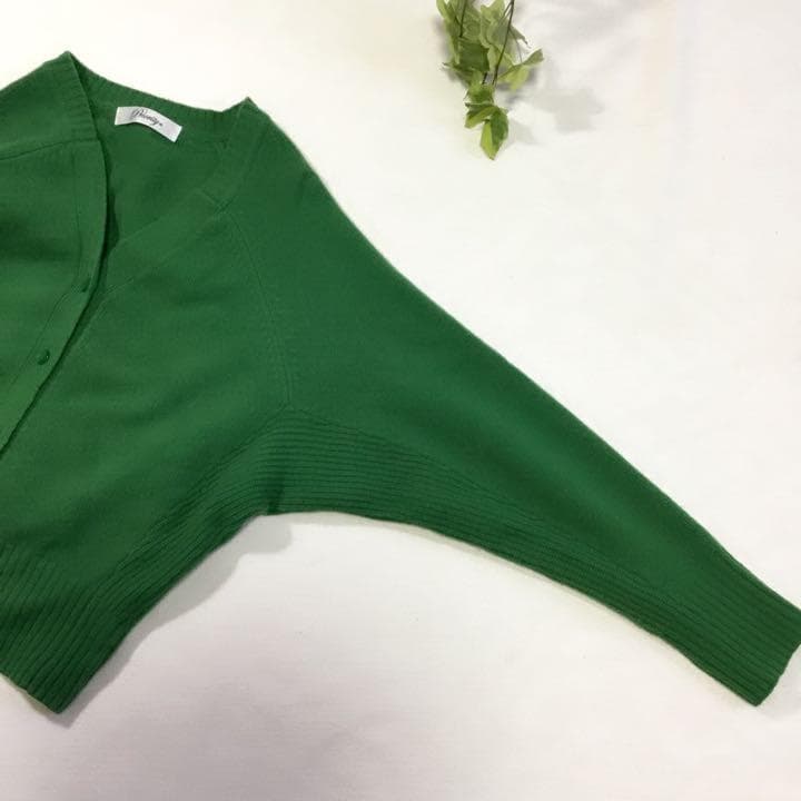 レトロ カーデガン シンプル ワントーン ラグラン カシミア ウール 古着 緑