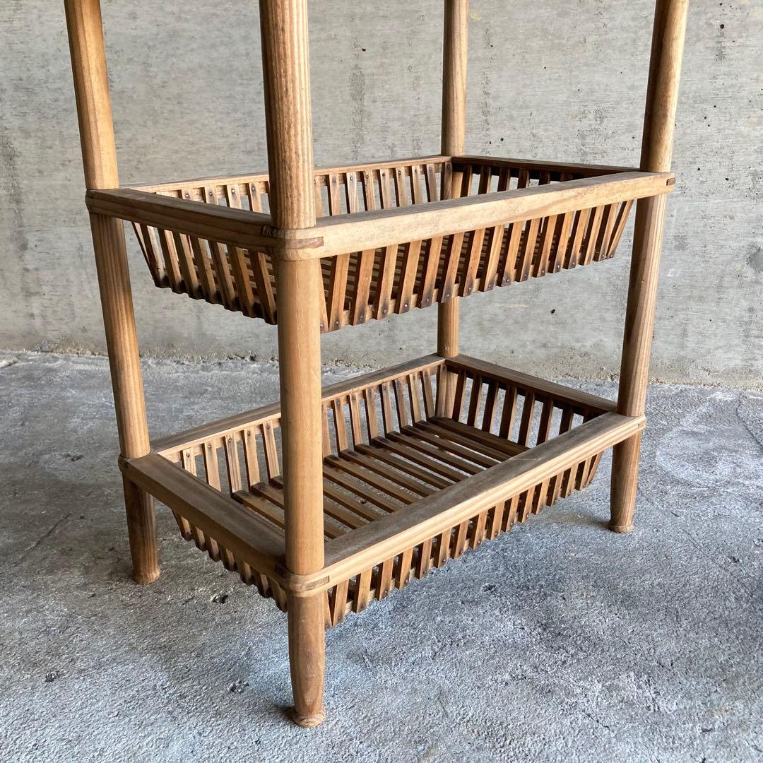 木製 金属 ラック スタンド カゴ 2点 飾り棚 シャビー レトロ