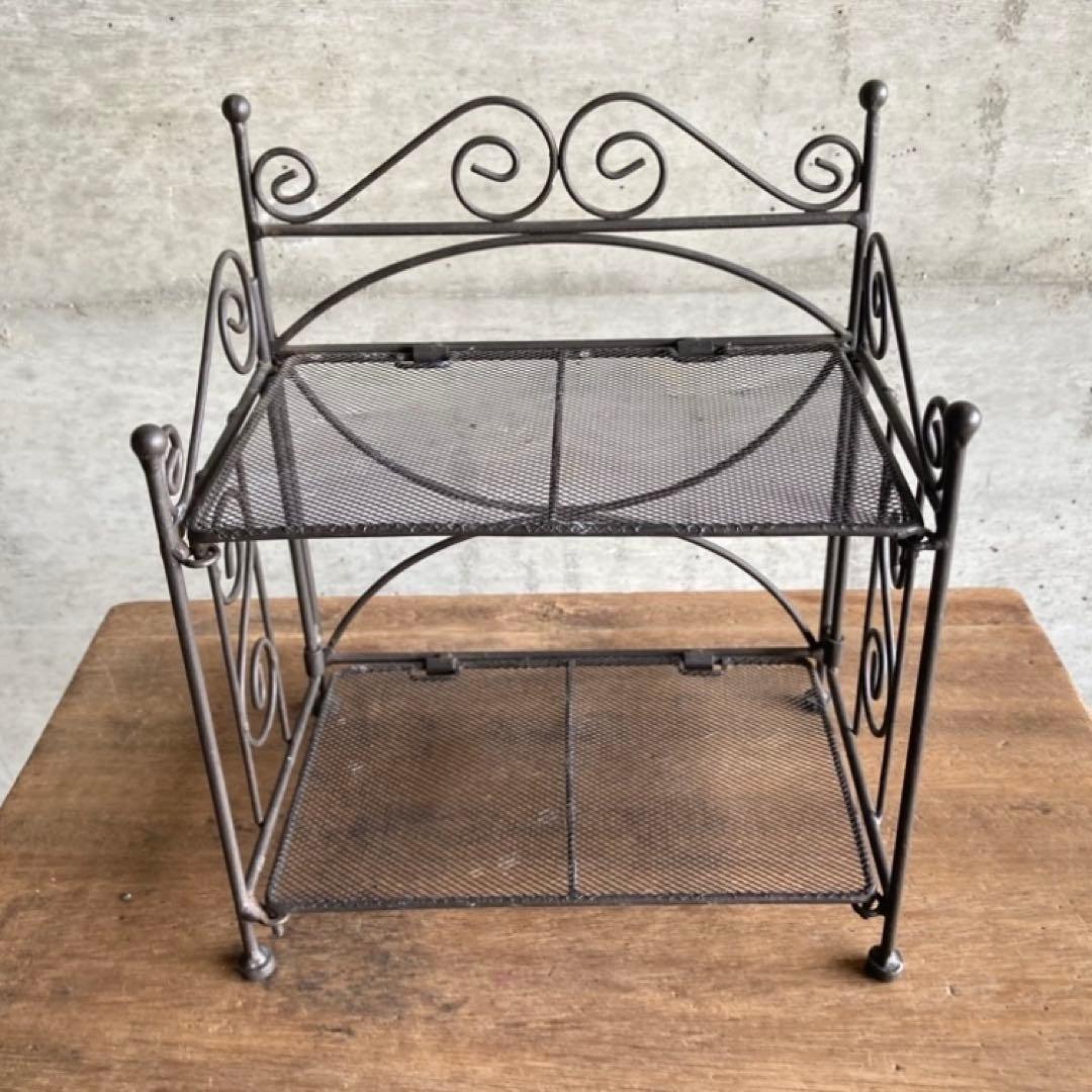 木製 金属 ラック スタンド カゴ 2点 飾り棚 シャビー レトロ