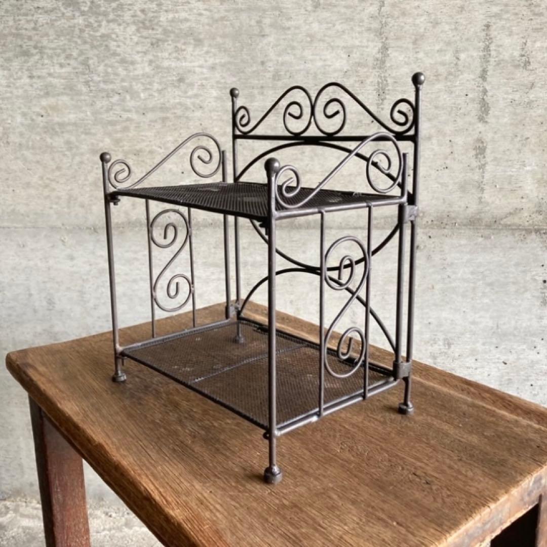 木製 金属 ラック スタンド カゴ 2点 飾り棚 シャビー レトロ