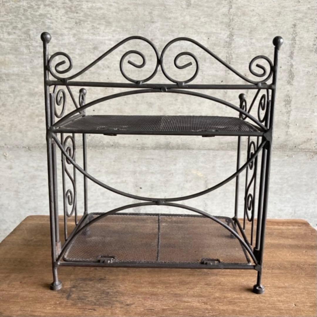 木製 金属 ラック スタンド カゴ 2点 飾り棚 シャビー レトロ