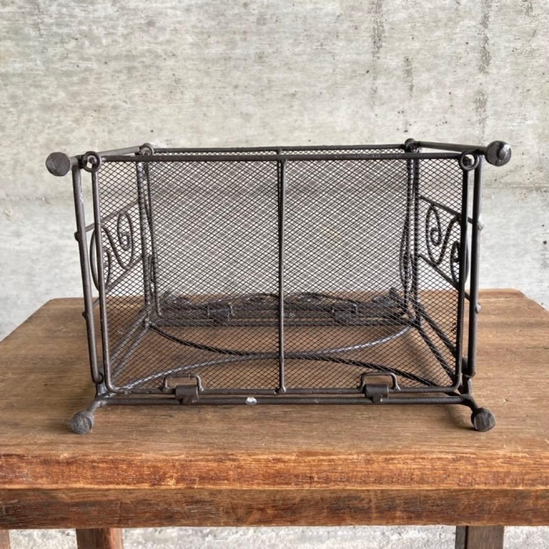 木製 金属 ラック スタンド カゴ 2点 飾り棚 シャビー レトロ