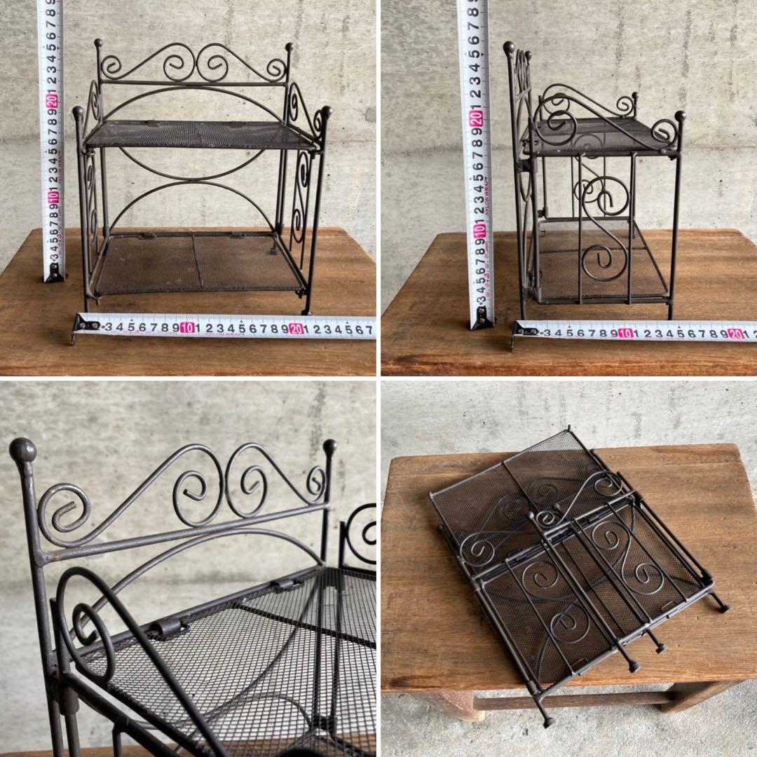 木製 金属 ラック スタンド カゴ 2点 飾り棚 シャビー レトロ