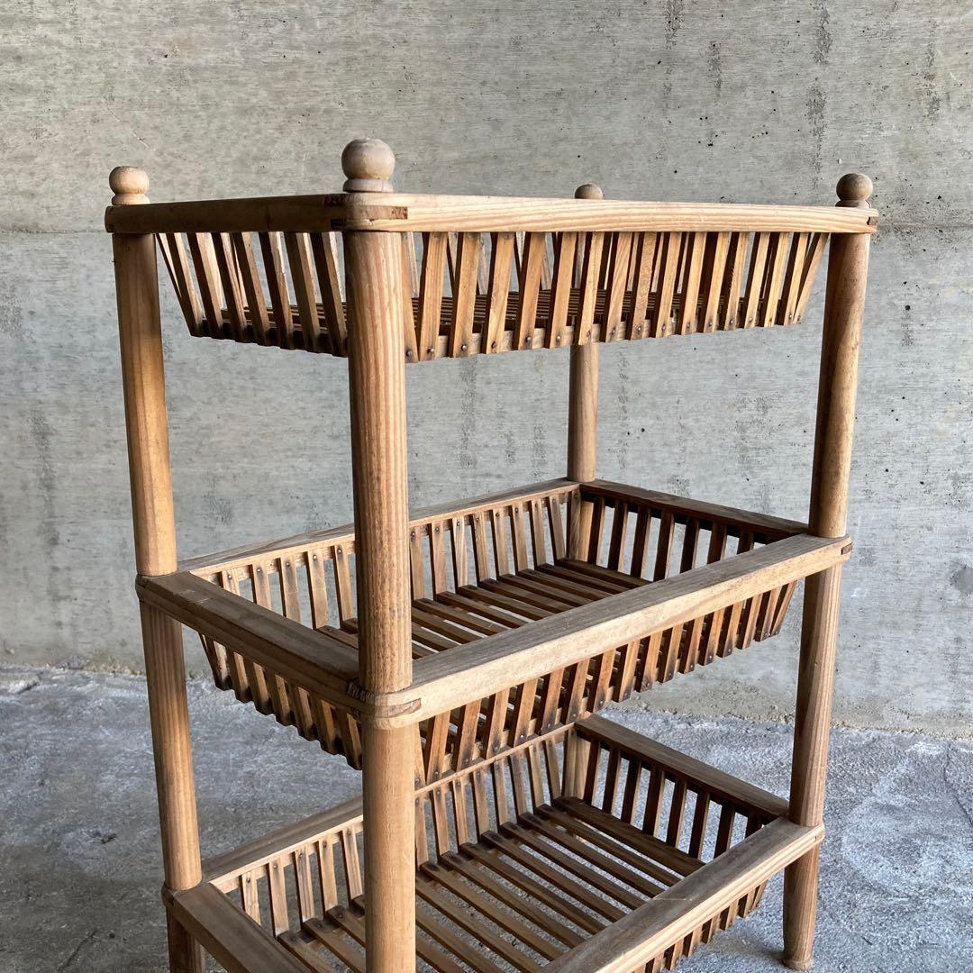 木製 金属 ラック スタンド カゴ 2点 飾り棚 シャビー レトロ