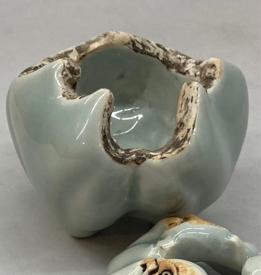B149s  「青磁  胡孫香炉」3猿　見猿　言わ猿　聞か猿　香道具　茶道具