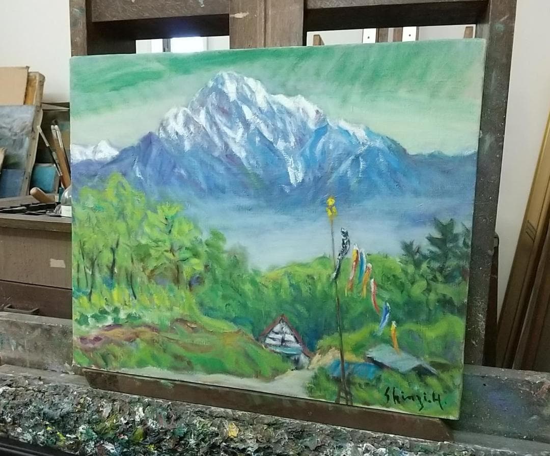 「甲斐駒と五月」絵画 油絵 油彩画 F8