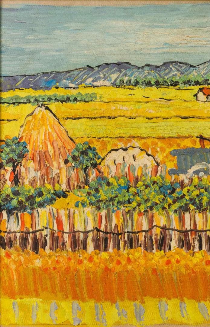 山下清　油彩　肉筆『収穫の秋』表サイン　裏サイン　共シール　F6号　額　b946