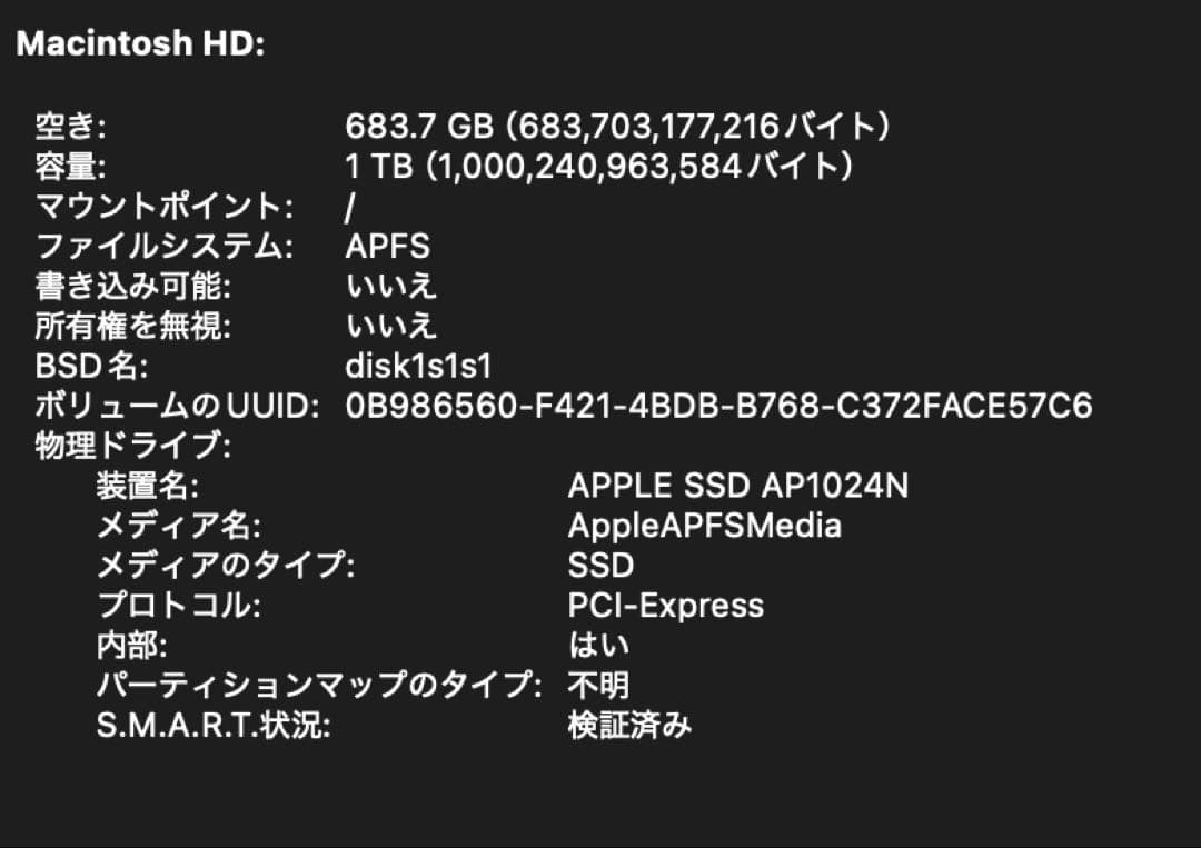 MacBook本体 MacBookPro 16inch 2019 16GB 1TB