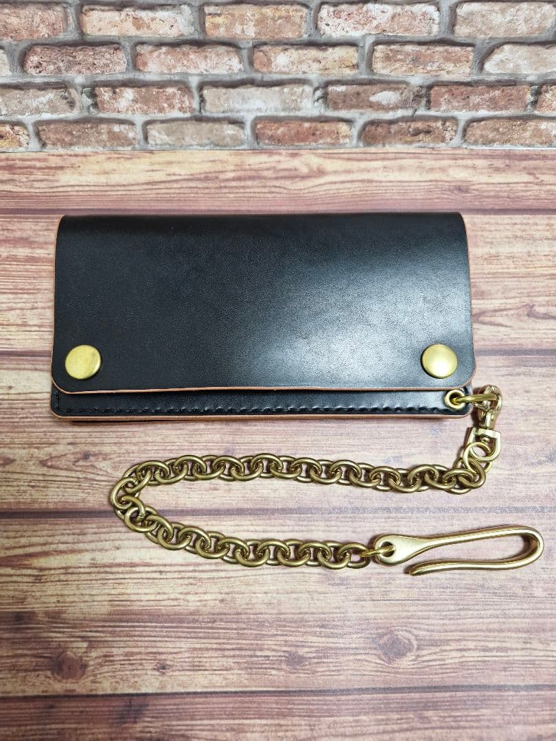 ロングトラッカーウォレット　ステアハイドレザー　茶芯　ブラック