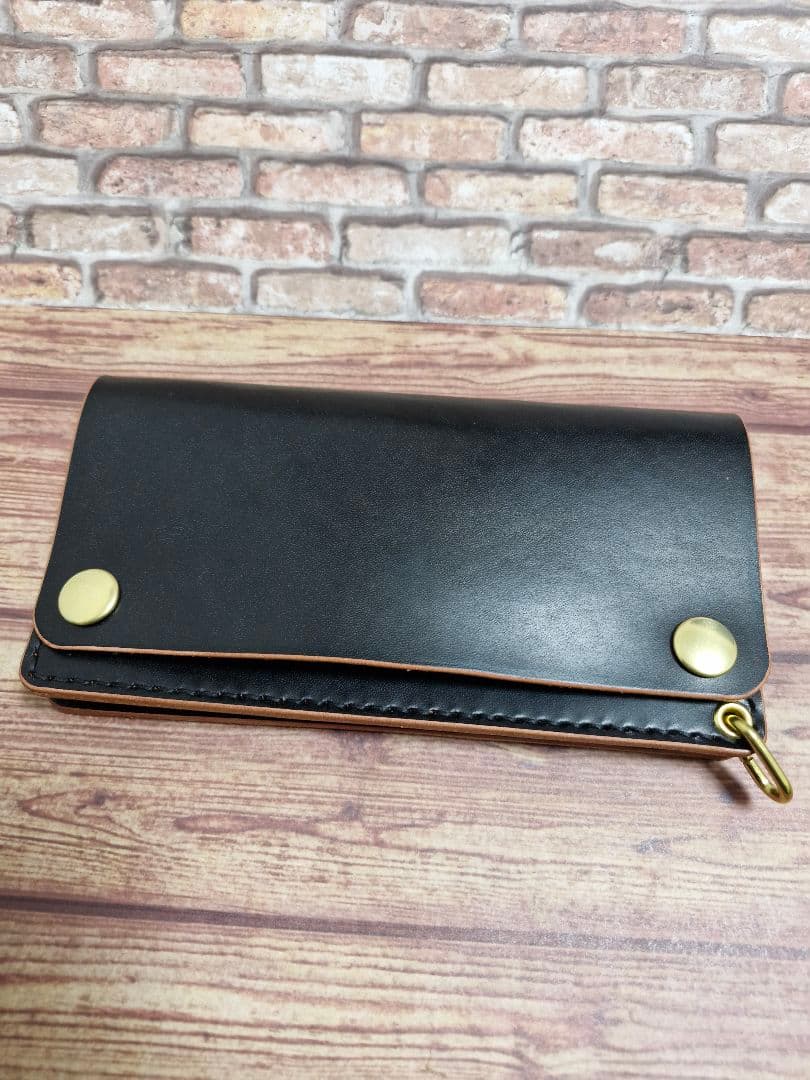ロングトラッカーウォレット　ステアハイドレザー　茶芯　ブラック